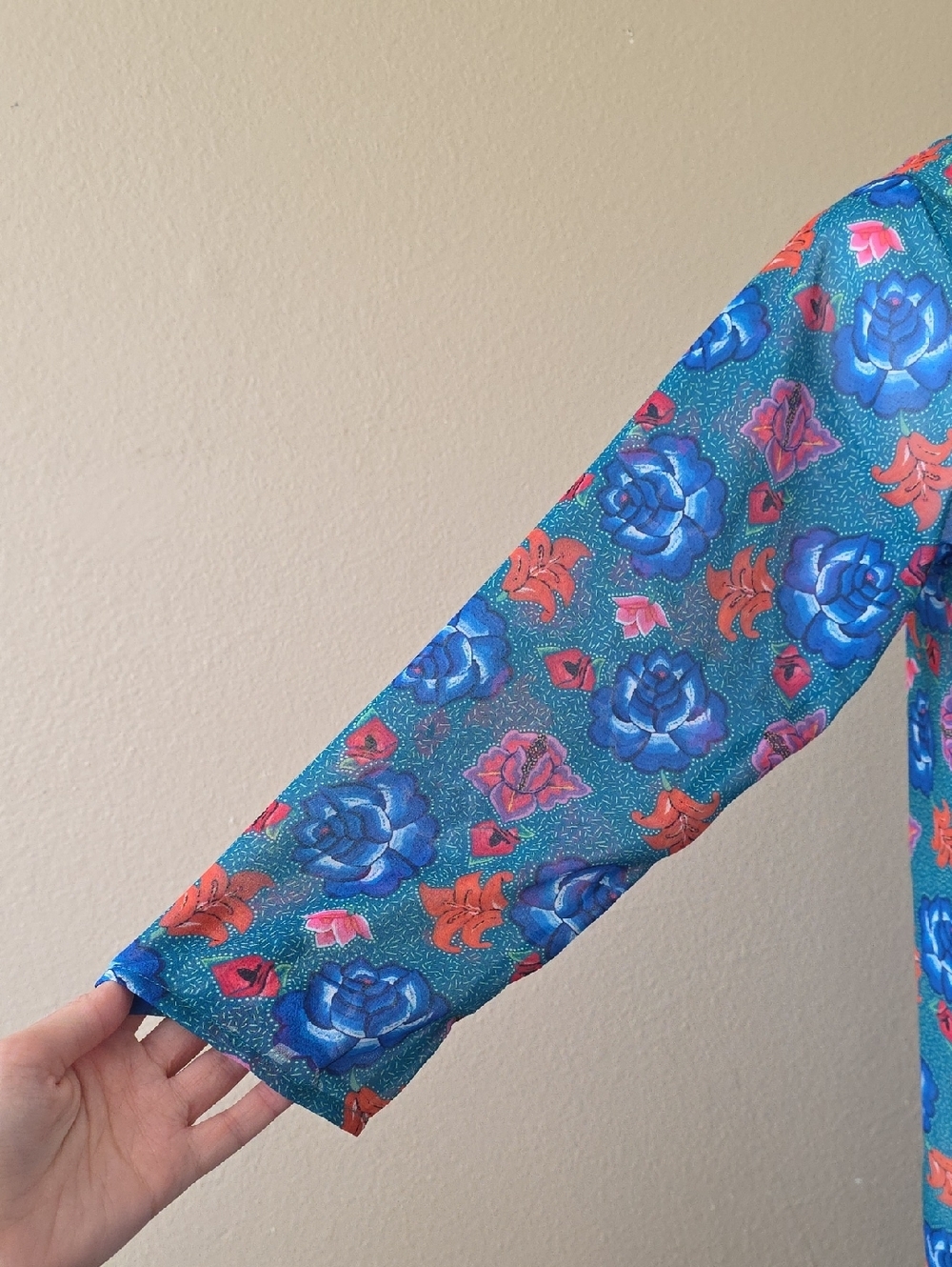 Solkissed Blue Floral Printed Barcelona Kimono Coverup Beach Vacation Coastal - Picture 3 of 6